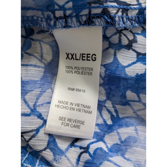 Fever Blouse Women 2X Blue Paisley Mosaic Chiffon Top Sleeveless Casual Coastal - Picture 9 of 12